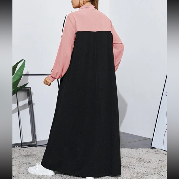 Plus Size Color Block Stripe Long Cuff Sleeve Maxi Dress - Picture 8 of 11